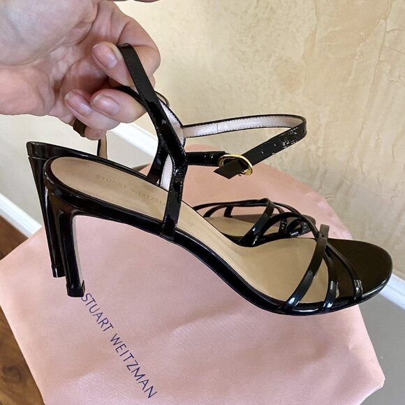 STUART WEITZMAN STARLA 80 SANDALS 7.5B STRAPPY PATENT LEATHER BL HEELS - Picture 4 of 9